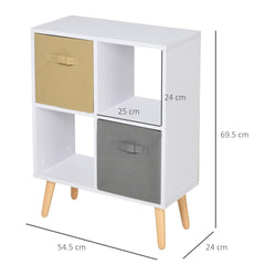 HOMCOM Freestanding 4 Cube Unit Cabinet Unit w/ 3 Fabric Drawers Handles Home Office Storage Shelves