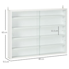 HOMCOM 5-Tier Wall Display Shelf Unit Cabinet w/ 4 Adjustable Shelves Glass Doors Home Office Ornaments 60x80cm White