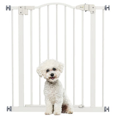 PawHut Metal 74-80cm Adjustable Pet Gate Safety Barrier w/ Auto-Close Door White