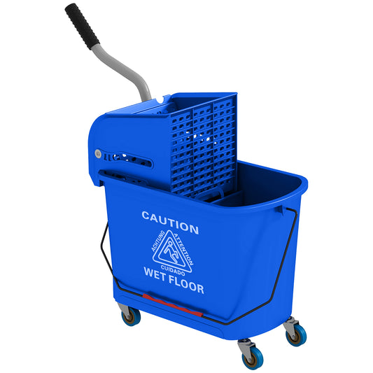 HOMCOM 20L Mop Bucket on Wheels, with Water Separation Panel - Blue