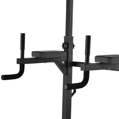 HOMCOM Pull Up Station with Adjustable Weight Bench, Dip Station and Barbell Rack, Multi-Function Power Tower Free Standing Pull Up Bar for Home Gym