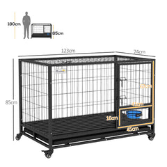 PawHut Heavy Duty Dog Crate on Wheels w/ Bowl Holder, Removable Tray, Openable Top, Detachable Door, for L, XL Dogs