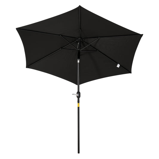 Outsunny 2.6M Garden Parasol Umbrella with Tilt and Crank, Outdoor Sun Parasol Sunshade Shelter with Aluminium Frame, Black