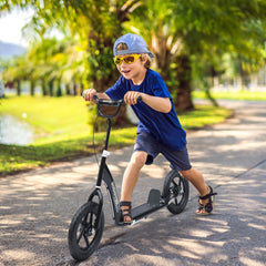 HOMCOM Kids Scooter Kick Scooter with 12" EVA Tyres, Rear Brake, Big Wheels Scooter for 5-12 Years Old, Black