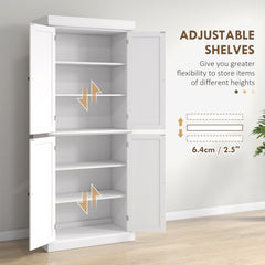 HOMCOM Freestanding Kitchen Cupboard with 4 Doors, Storage Cabinet with 6-Tier Shelving and 4 Adjustable Shelves, White