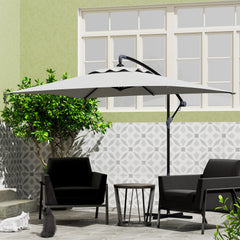 Outsunny 3(m) Cantilever Overhanging Parasol, with Cross Base - Light Grey