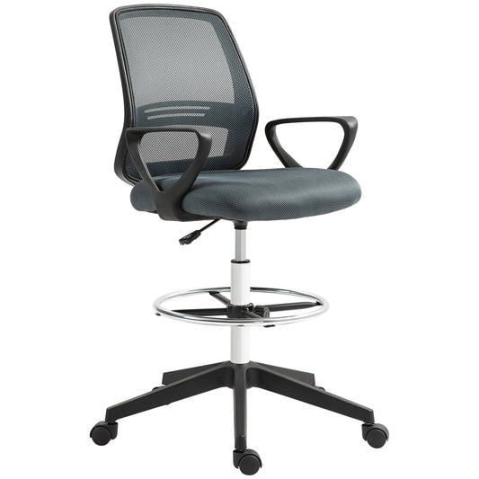 Vinsetto Ergonomic Mesh Back Drafting Chair Draughtsman Chair with Adjustable Height, Grey