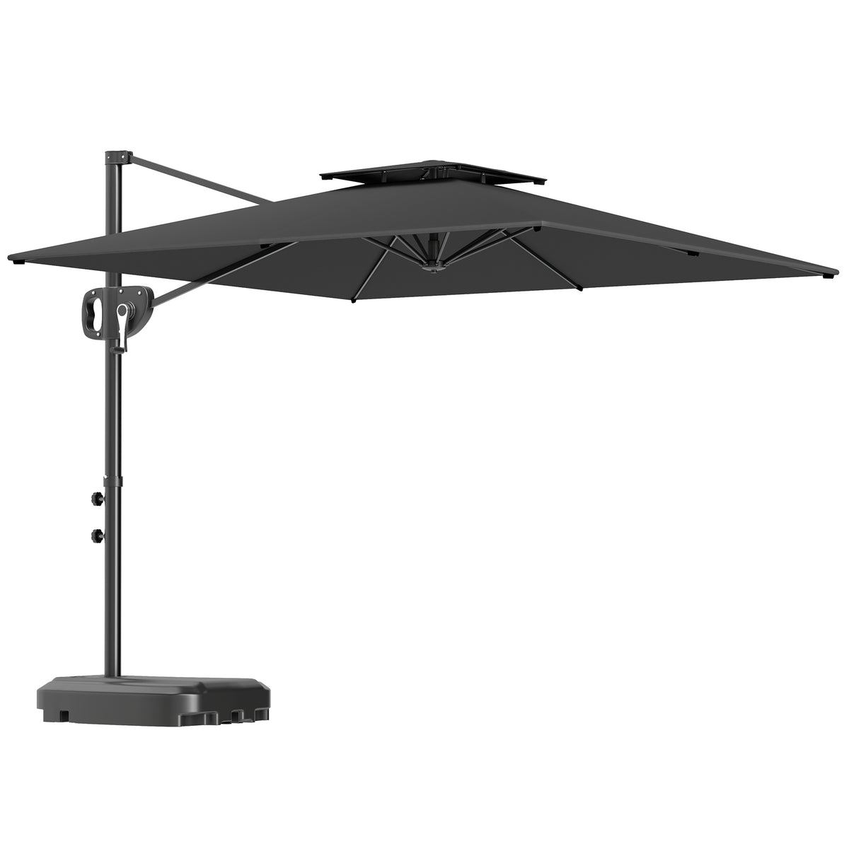 Outsunny Cantilever Parasol with Weighted Base Double Top Garden Parasol Square Hanging Patio Umbrella with Crank Tilt Dark Grey