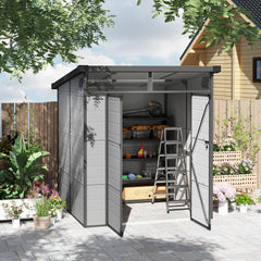 Outsunny 6 x 6ft Outdoor Storage Shed, Plastic Garden Shed with Windows and Air Vents, Outdoor Resin Tool Shed with Latch Doors for Garden, Deck, Light Grey