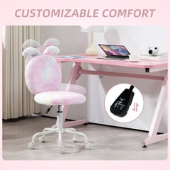 HOMCOM Fuzzy Office Chair with Bunny Ears, Faux Fur Swivel Desk Chair, Armless Makeup Vanity Chair with Adjustable Height for Bedroom, Study Room, Colourful