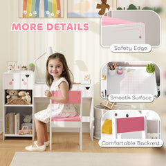 AIYAPLAY Rabbit Themed Kids Desk and Chair Set with Bookcase, Drawers, Storage Shelves, for 3-6 Years, White