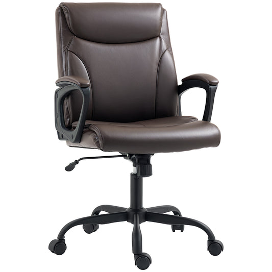 HOMCOM Executive Office Chair, Faux Leather Desk Chair with Height Adjustable, Swivel Wheels and Tilt Function, Computer Chair for Home Office and Study Room, Brown