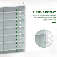 HOMCOM 7-Tier Wall Display Shelf Unit Cabinet w/ 6 Adjustable Shelves Glass Doors Home Office Ornaments 83x80cm, White