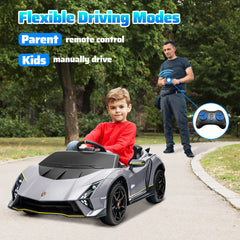 AIYAPLAY 12V Lamborghini Autentica Licensed Kids Electric Car with Remote Control, Four Suspension Wheels, Soft Start, Grey