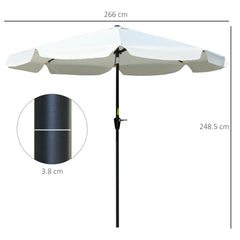 Outsunny 2.7m Patio Parasol Garden Umbrellas Outdoor Sun Shade Table Umbrella with Tilt, Crank, 8 Ribs, Ruffles, White