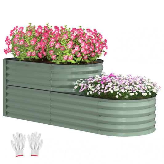 Outsunny Two-Tier Galvanised Steel Garden Planter - Light Green