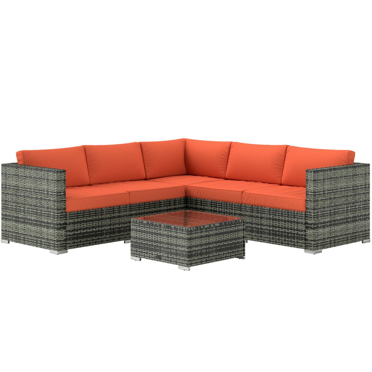 Outsunny Four-Piece Rattan Sofa Set - Orange/Grey