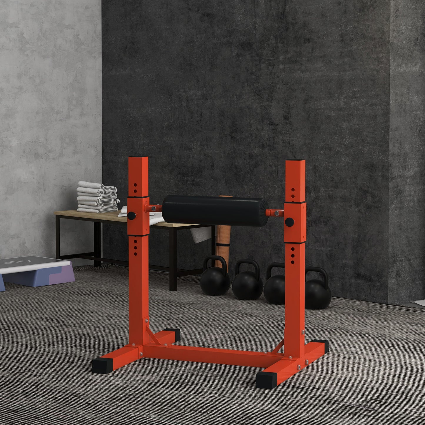 SPORTNOW Bulgarian Split Squat Stand, 12-Level Adjustable Single Leg Squat Machine with Foam Roller and Anti-Slip Pads for Lower Body Strength Training, Red