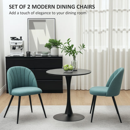 HOMCOM Velvet Dining Chairs Set of 2, Modern Upholstered Kitchen Chairs with Metal Legs, Shell Backrest and Padded Seat for Dining Room, Bedroom, Living Room, Vanity, Green