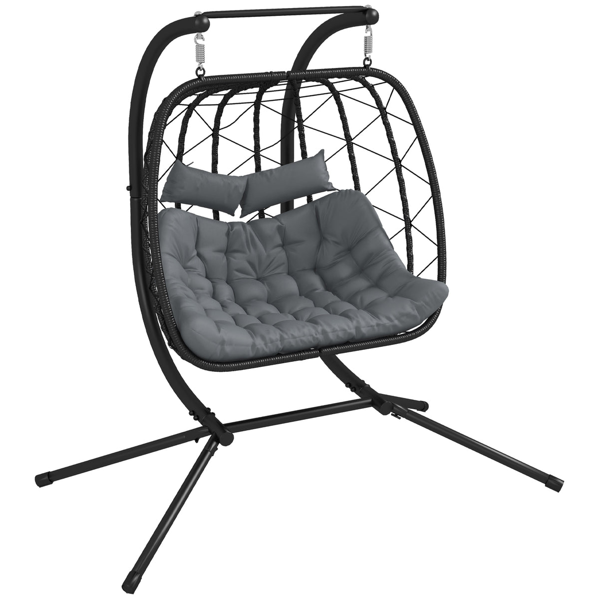 Outsunny Two-Seater Steel Frame Hanging Egg Chair - Black