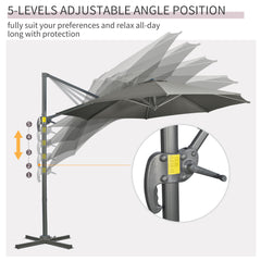 Outsunny 3 x 3(m) Cantilever Parasol with Cross Base, Garden Umbrella with 360√Ç¬∞ Rotation, Crank Handle and Tilt for Outdoor, Patio, Grey