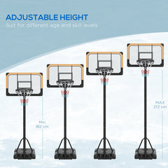 SPORTNOW Height Adjustable Basketball Stand Net Set System, Freestanding Basketball Hoop and Stand with Wheels, 182-213cm - Black