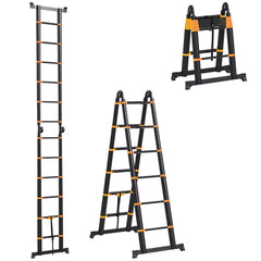 HOMCOM 3.8m Duo Aluminium Ladder w/ Tool Holder - Yellow