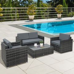 Outsunny 4 Pieces Wicker Steel Rattan Sofa Set Garden Chair Seat Furniture Patio Grey