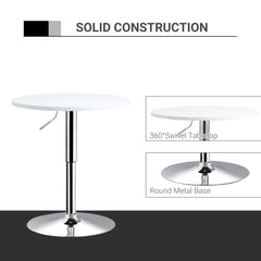 HOMCOM Bar Table 60cm Adjustable Height Round Bistro Table w/ Swivel Top Metal Frame Counter Surface Stylish Kitchen Conservatory White