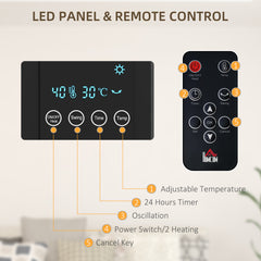 HOMCOM 2kW Wall-Mounted Heater, 18-45√Ç¬∞C Temperature - Black