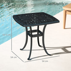 Outsunny Outdoor Garden Table with 38mm Dia. Umbrella Hole, Cast Aluminium Patio End Table with Anti-slip Foot Pads for Garden, Patio, Balcony, 54 x 54cm, Black