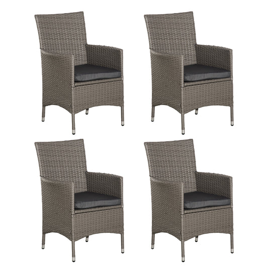 Outsunny Set of Four Rattan Armchairs, with Cushions - Grey