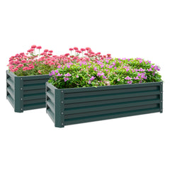 Outsunny Steel Raised Beds for Garden, Outdoor Planter Box, Set of 2, for Flowers, Herbs and Vegetables, Green