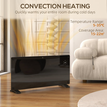 HOMCOM Electric Heater Wifi Smart App, 2000W Glass Panel Heater Radiator, Freestanding or Wall Mounted Convector Space Heater with LED Display, 24Hr 7 Day Timer, Adjustable Thermostat, Remote Control