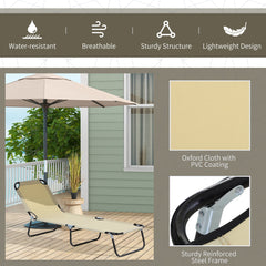 Outsunny Foldable Sun Lounger with 5-Position Adjustable Backrest, Outdoor Portable Recliner Chaise Lounge Chair with Breathable Mesh Fabric, Beige