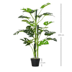 Outsunny 100cm/3.3FT Artificial Monstera Tree Decorative Cheese Plant 21 Leaves with Nursery Pot, Fake Tropical Palm Tree for Indoor Outdoor D√É¬©cor, Set of 2