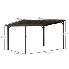 Outsunny 3 x 4.3m Metal Pergola with UPF 50+ and Waterproof Polycarbonate Roof, Wall-Mounted or Free Standing Garden Gazebo, Wind-resistant Outdoor Sun Shade, Dark Grey