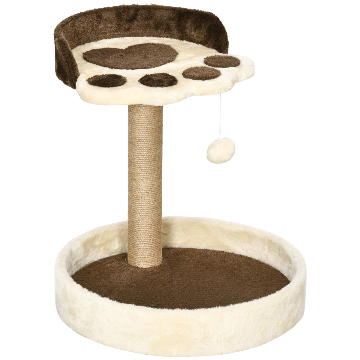 PawHut 44cm Cat Tower, Cat Tree for Indoor Cats, with Sisal Cat Scratching Post, Toy Ball - Brown