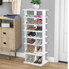 Extra Wide Wooden Vertical Shoe Rack with 7 Shelves-White