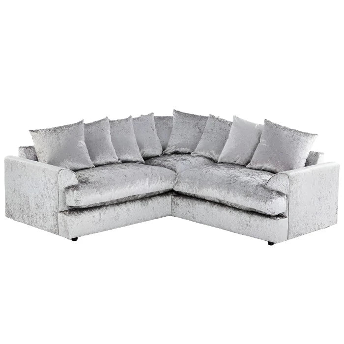 Classic Design Crushed Velvet Corner Sofa - Silver