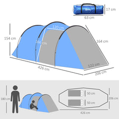 خيمة تخييم Outsunny 2-3 Man Tunnel Tent مع فتحات تهوية للشرفة وغطاء مقاوم للطقس وصيد الأسماك والمشي لمسافات طويلة والمهرجانات والمنزل