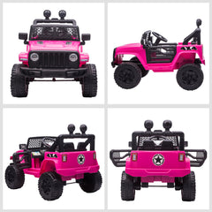 HOMCOM Kids Electric Ride On Car 12V Off Road Toy with Parental Remote Control 2 Motors Horn Lights Suspension Wheels for 3-6 Years Old Pink