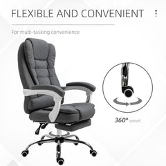 Vinsetto Office Chair, Computer Desk Chair, Linen Fabric Swivel Rolling Task Chair with Large Soft Padded Cushion, 135√Ç¬∞ Reclining Backrest and Retractable Footrest, Grey