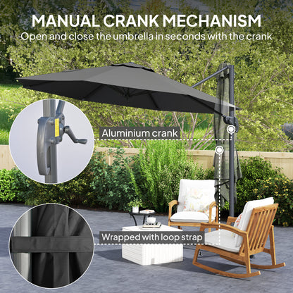 Outsunny 3 x 3(m) Cantilever Parasol with Cross Base, Garden Umbrella with 360√Ç¬∞ Rotation, Crank Handle and Tilt for Outdoor, Black
