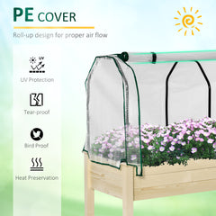 Outsunny Raised Garden Bed Outdoor Elevated Wood Planter Box w/ PE Cover, Natural