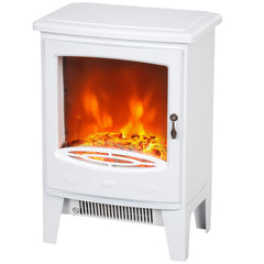 HOMCOM Tempered Glass Casing Electric Fireplace, Freestanding Electric Fire with Realistic Flame Effect, Log Burner with Overheat Protection, 950w/ 1850W, White