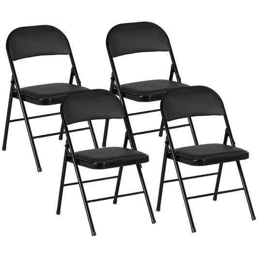 HOMCOM Set of Four Cushioned Folding Chairs - Black