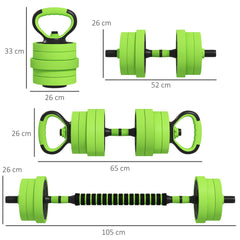 SPORTNOW 40kg Four-In-One Adjustable Weight Dumbbells Set, Barbell, Kettlebell, Push Up Stand - Green