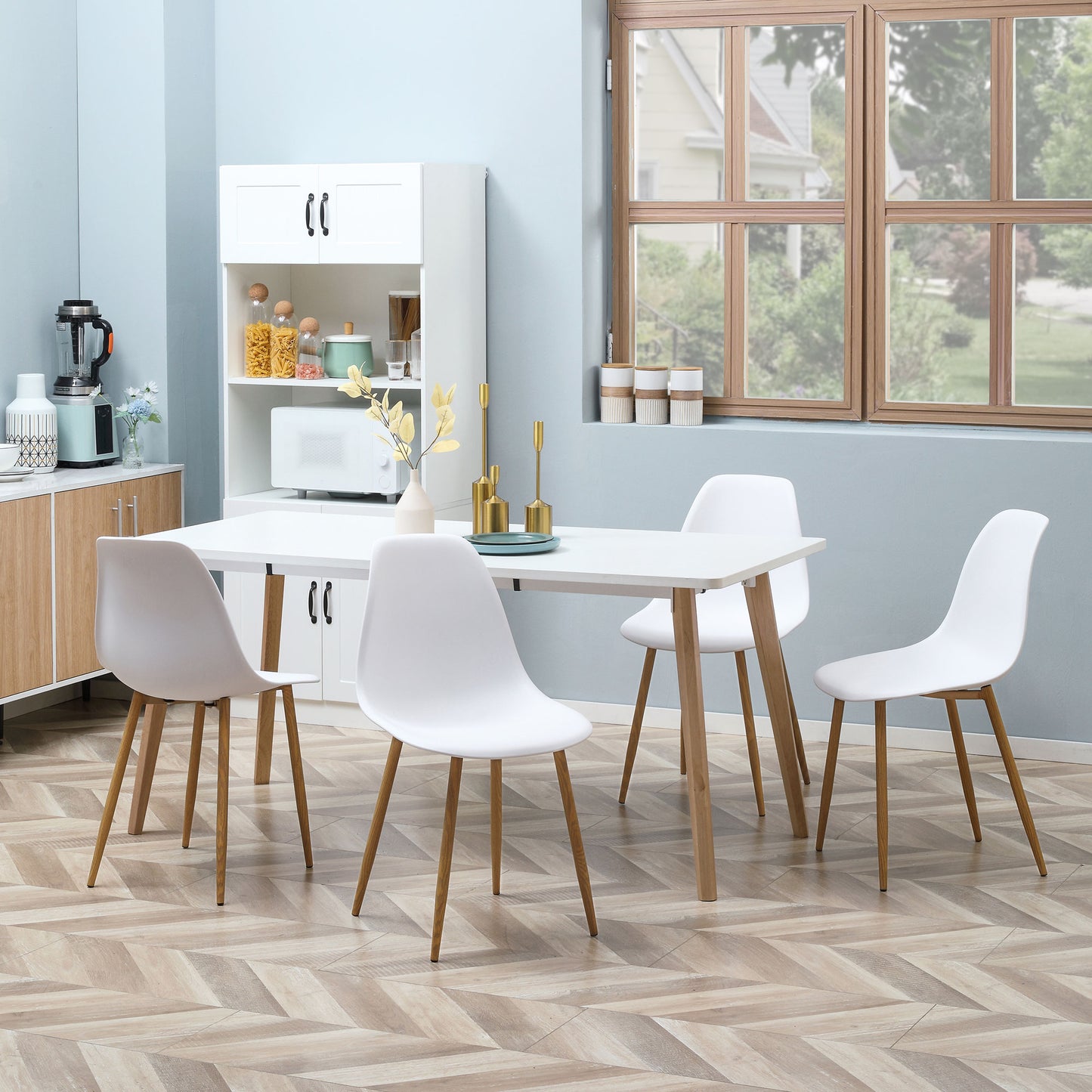 HOMCOM Modern Dining Chairs Set of 4, Kitchen Chairs with Backrest and Steel Legs for Dining Room, Living Room, White