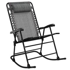 Outsunny Folding Rocking Chair Outdoor Portable Zero Gravity Chair w/ Headrest Grey